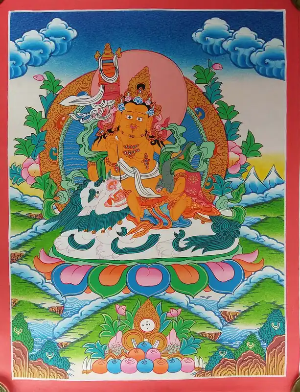 Yellow Jambhala Traditional Thangka