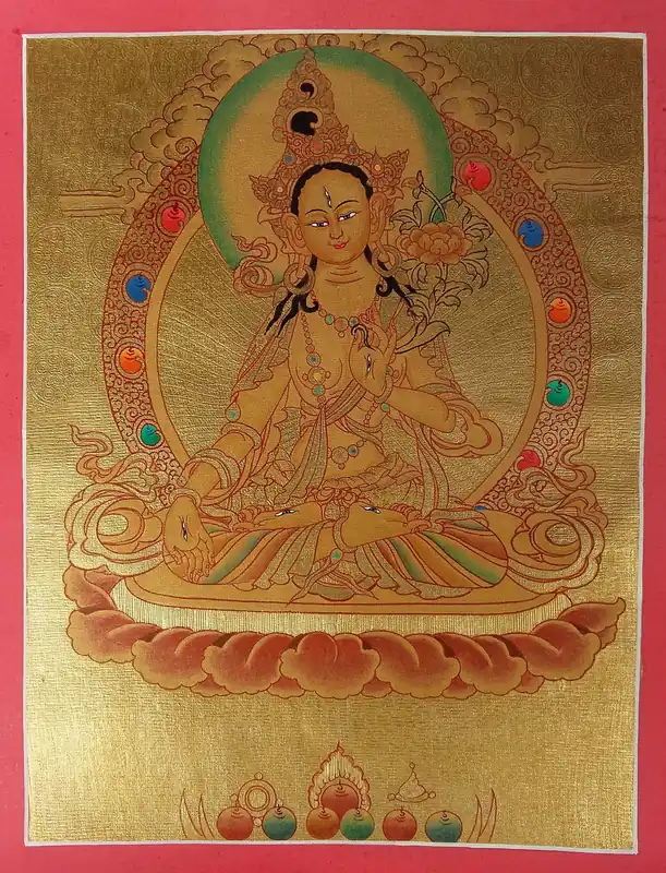 Thangka doré de la Déesse Blanche Tara