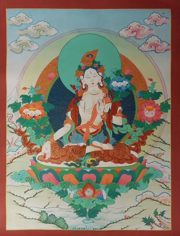 Thangka de la Déesse Tara Blanche en pierre