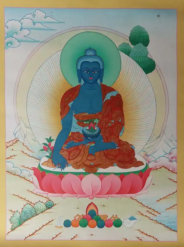 Thangka traditionnelle de Bouddha de Médecine