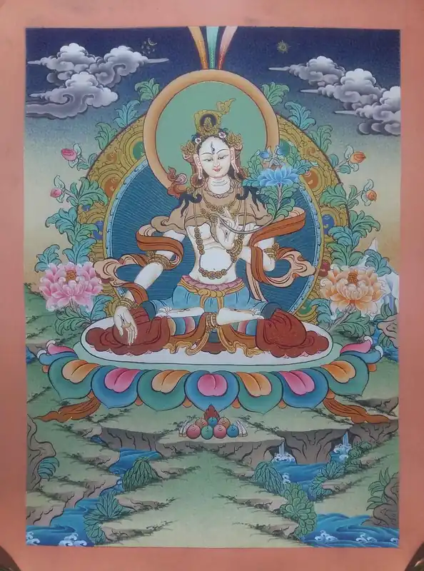 Thangka tibétain de la déesse blanche Tara