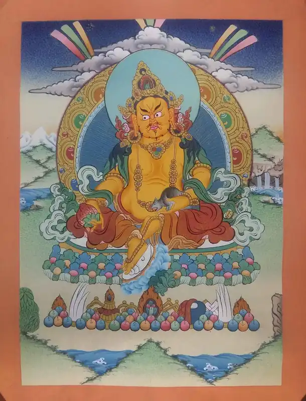 Thangka d’art Yellow Jambhala fait main