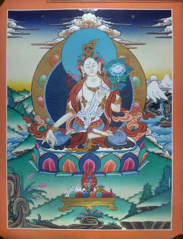 Thangka de méditation de la Tara Blanche tibétaine