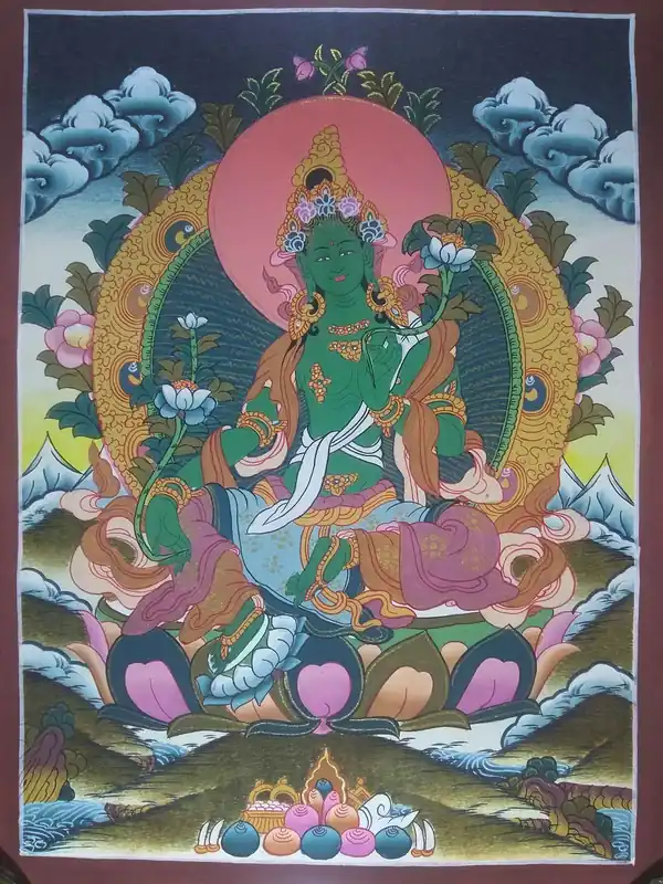 Thangka tibétain de Tara verte