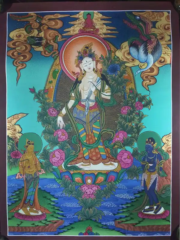 Thangka de la déesse Tara Blanche debout