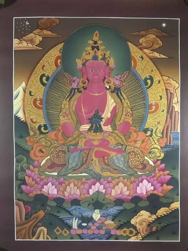 Amitayus Bouddha (Sambhogakaya) Thangka Tibétain