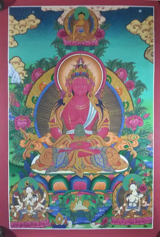 Peinture de Thangka d’Amitayus Bouddha