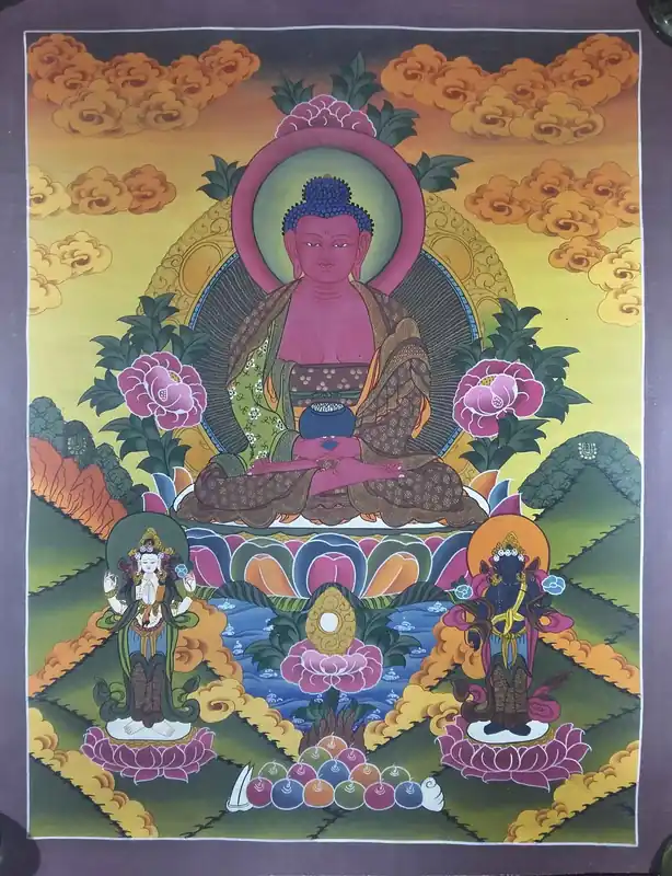 Amitabha Buddha avec les déesses des offrandes