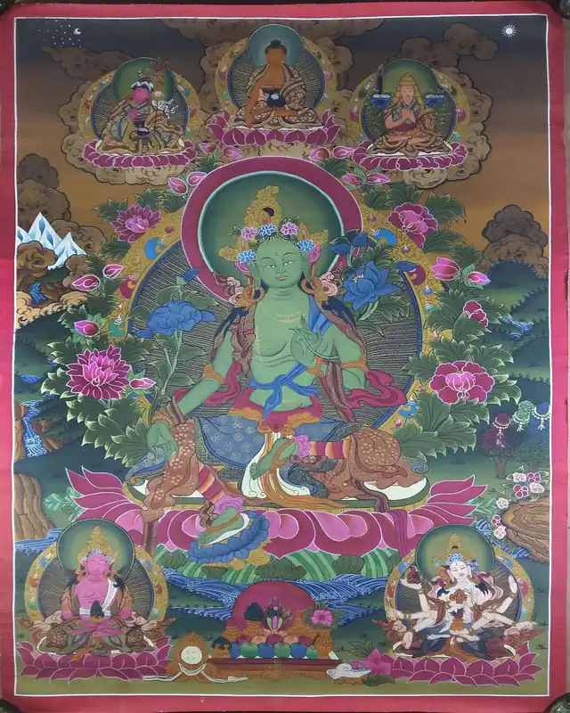 Green Tara with Namgyalama Thangka Art