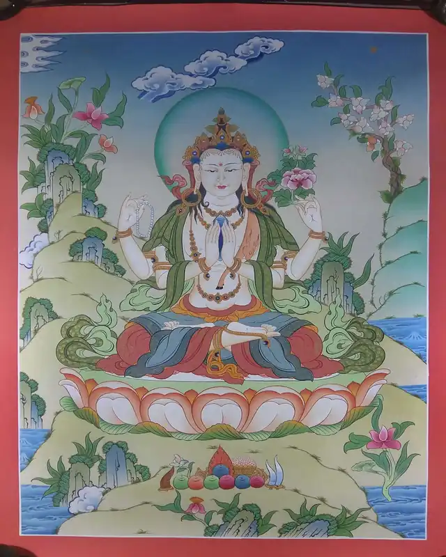 Thangka tibétain de Chenrezig