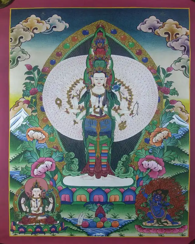Thangka rituel de Lokeshvara avec Manjushree