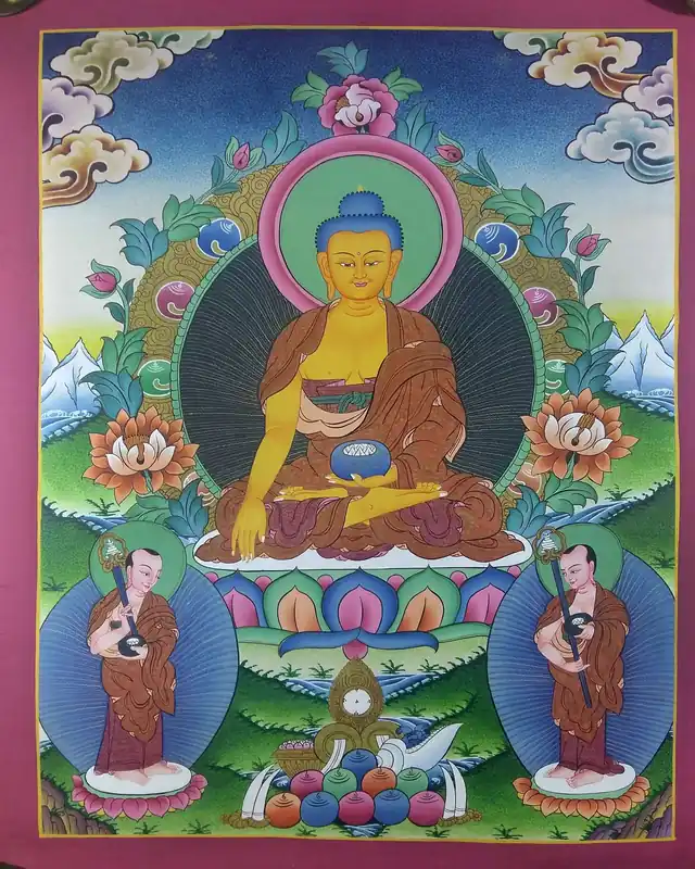 Śākyamuni Buddha with Two Standing Buddhas Art
