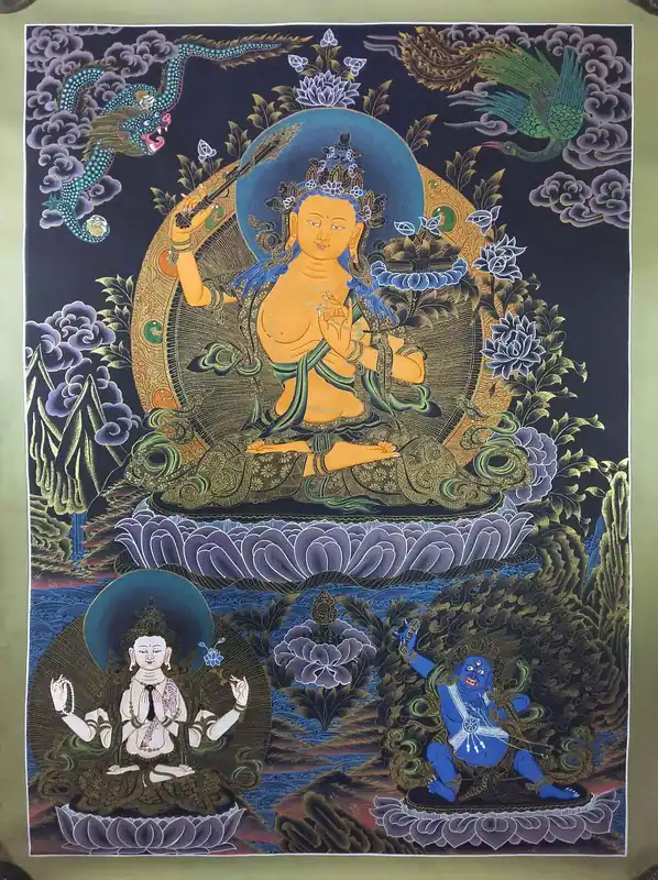 Manjushree With Chenrezig Thangka