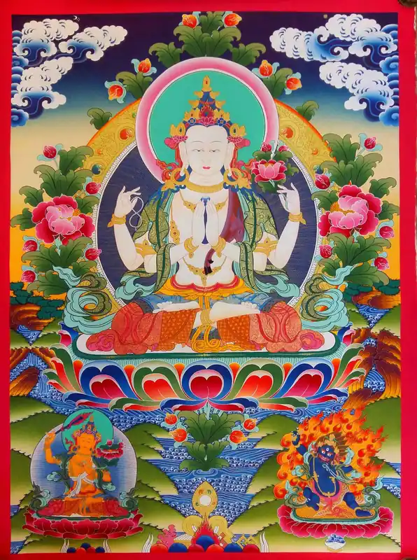Art traditionnel de Chenrezig avec Vajrapani