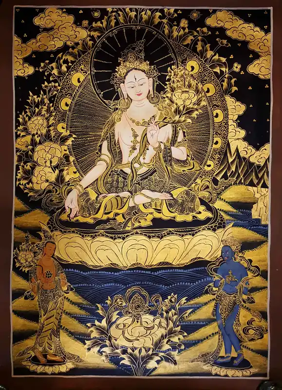 Thangka de Tara Blanche en noir et or