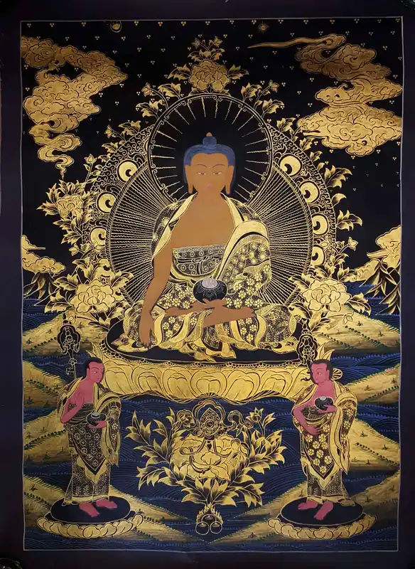 Shakyamuni Buddha with Two Standing God Art