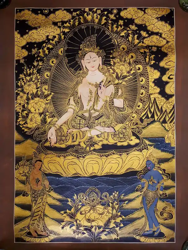 Peinture Thangka de Tara Blanche Noire et Dorée