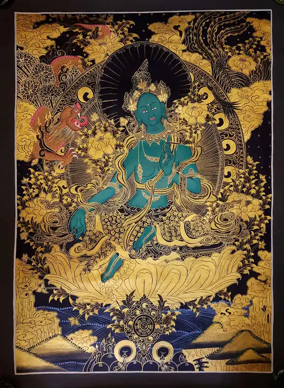 Thangka antique de finition de la Tara Verte