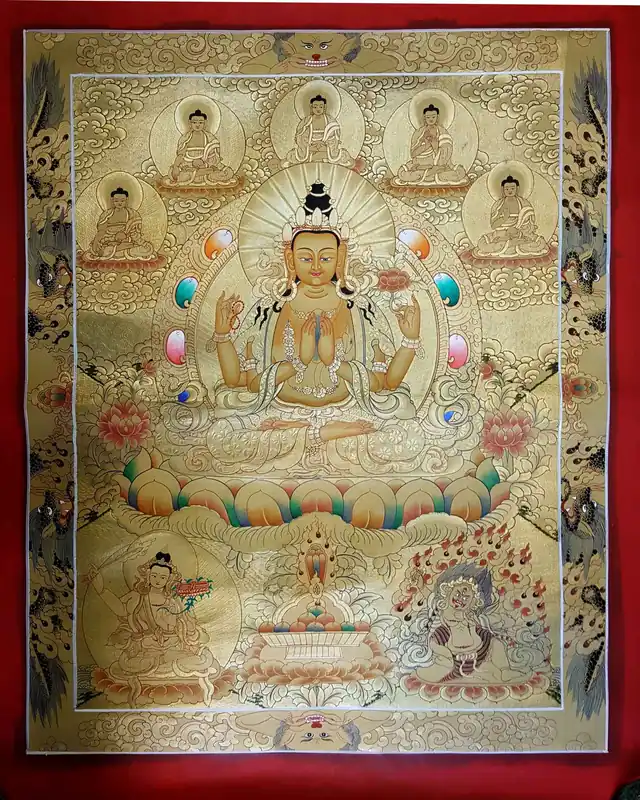 Peinture rituelle de Chenrezig avec Vajrapani