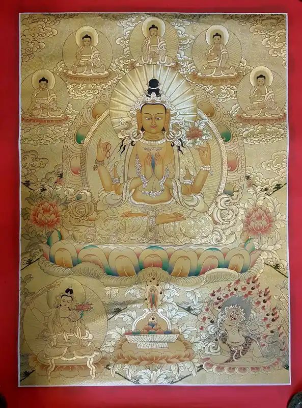 Sahasrabhuja Avalokiteshvara avec l’Art des Pancha Bouddhas