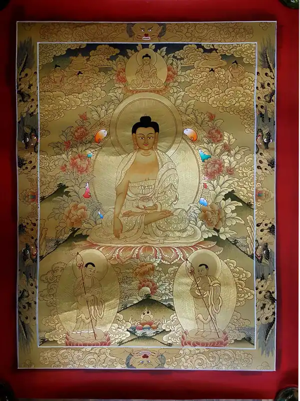 Thangka de Shakyamuni Buddha avec Amitabha Buddha