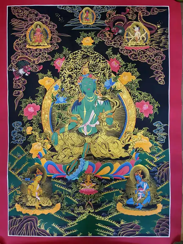 Authentique Thangka de Tara Verte