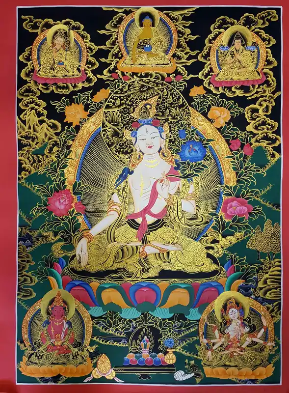 Thangka de la déesse tibétaine White Tara