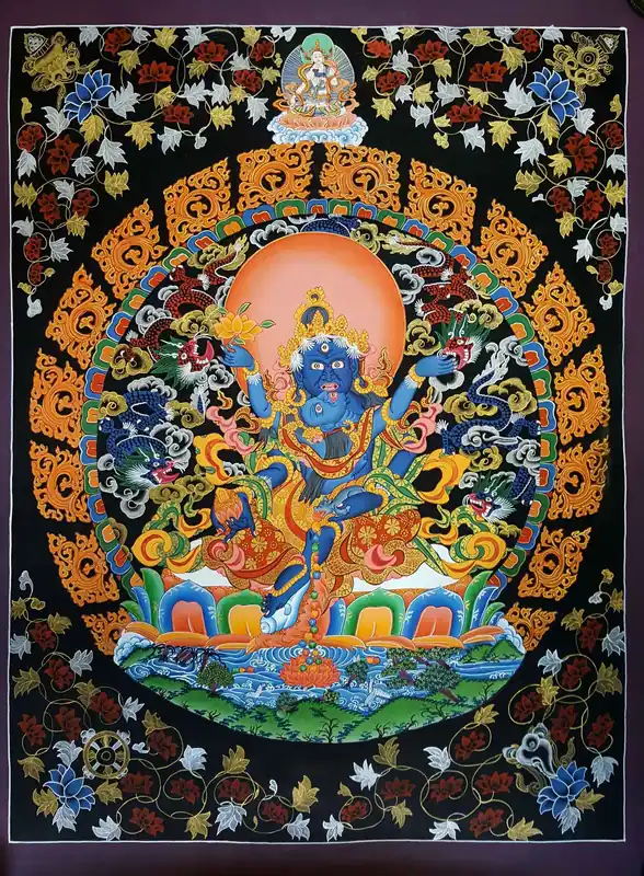 Black Jambhala with Vajrasattva Thangka