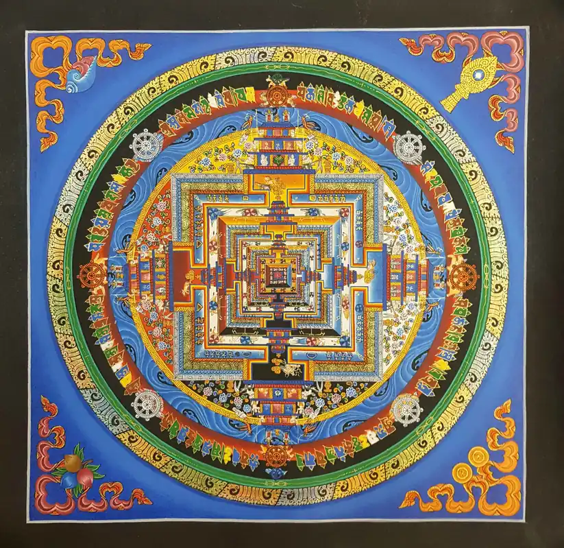 Peinture de Kalachakra bleu Mandala