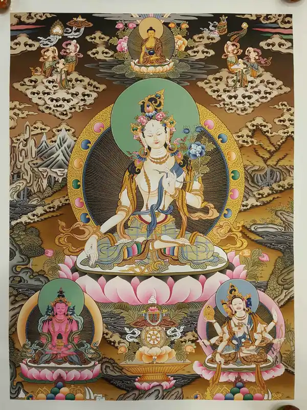 Peinture Thanka de la Tara Blanche peinte à la main