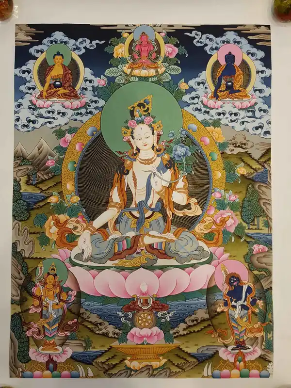 Peinture Thanka de Tara Blanche Peinte à la Main