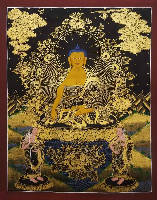 Shakyamuni Bouddha avec 2 Bouddhas debout