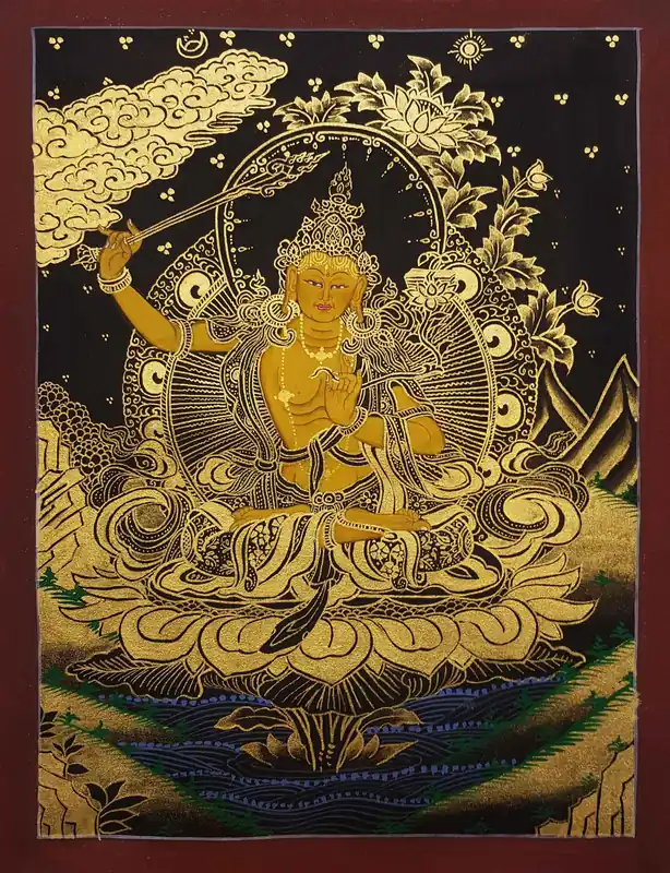 Thangka tibétain peint à la main de Manjushri
