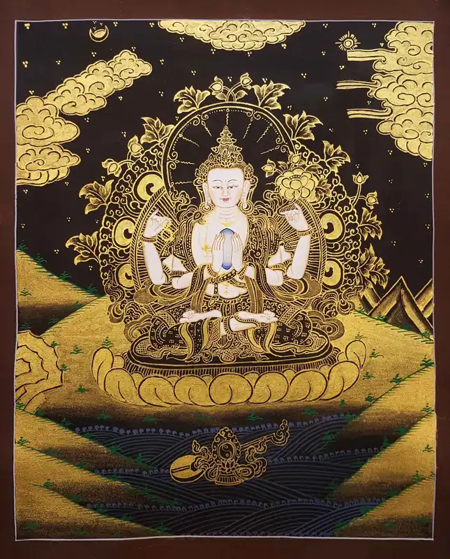 Peinture Thangka bouddhiste de Chenrezig