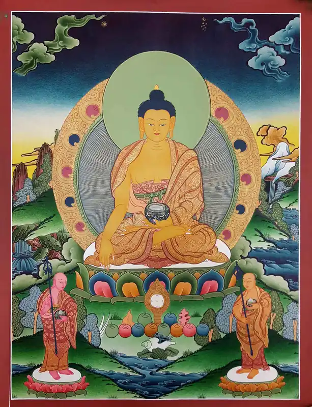 Thangka peinte à la main représentant le Bouddha Shakyamuni