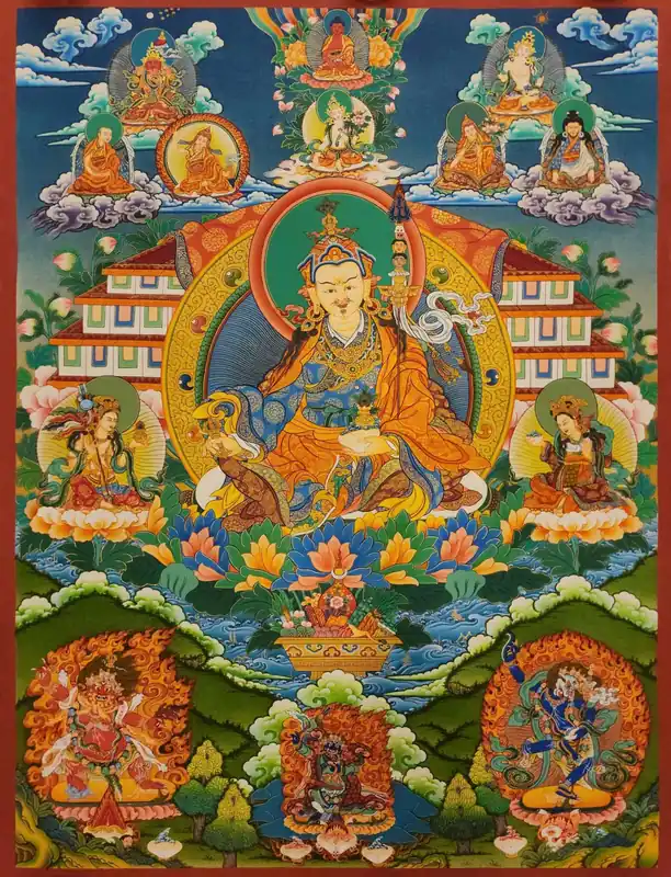 Thangka tibétain de Padmasambhava sur toile de coton