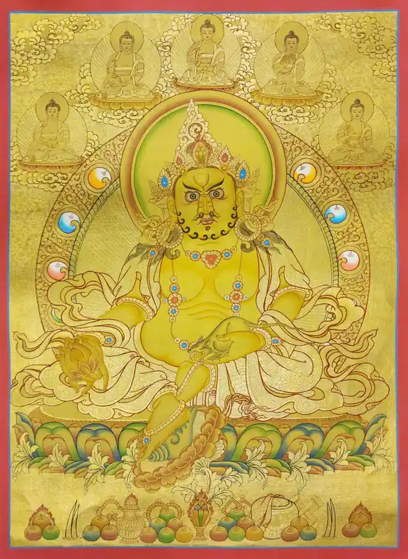 Thangka jaune de Jambhala sur toile de coton