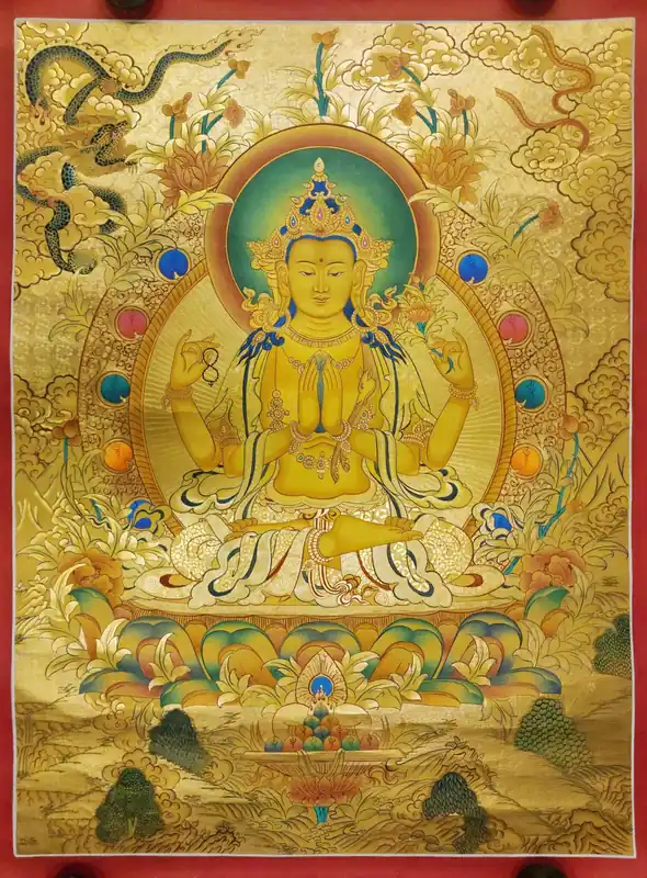 Thangka de Chenrézi sur toile de coton durable