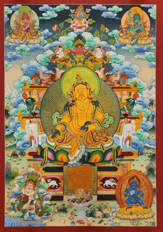 Thangka de Pancha Jambhala sur toile de coton