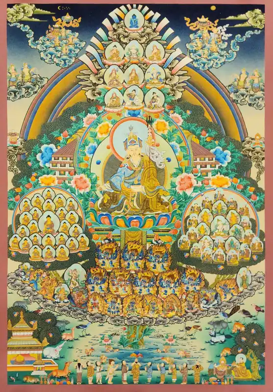 Thangka de l’arbre de refus de Padmasambhava sur toile de coton