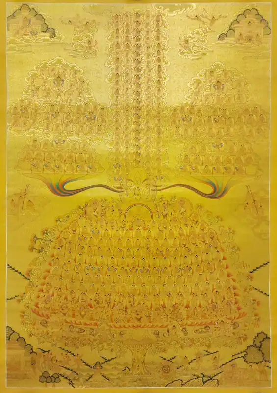 Thangka de l’Arbre de Refuge de Tsongkhapa en Toile de Coton