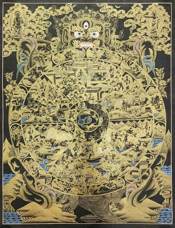 Thangka de la Roue de la Vie sur toile de coton