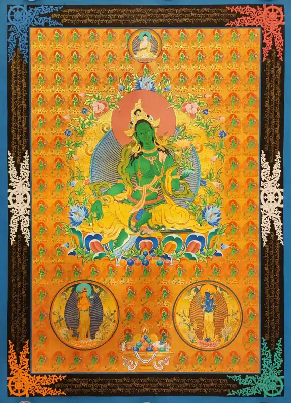 Thangka de Tara Verte – Peinture sur toile de coton