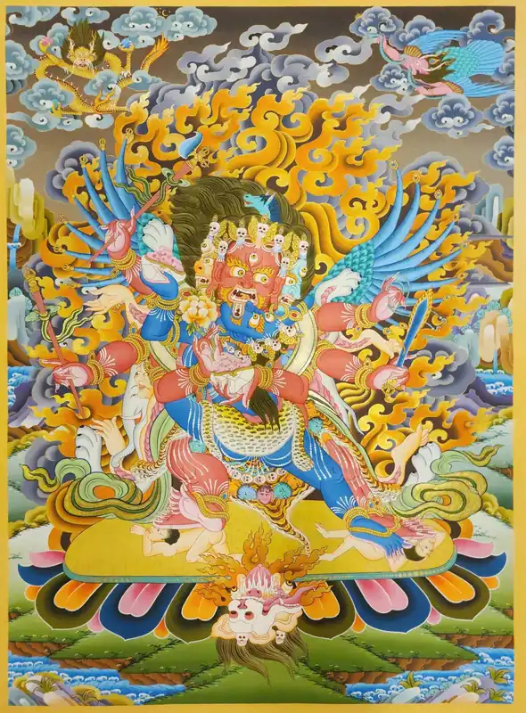 Thangka de Hayagriva : Art en toile de coton fait main