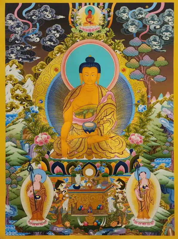Thangka de Shakyamuni Bouddha sur toile de coton
