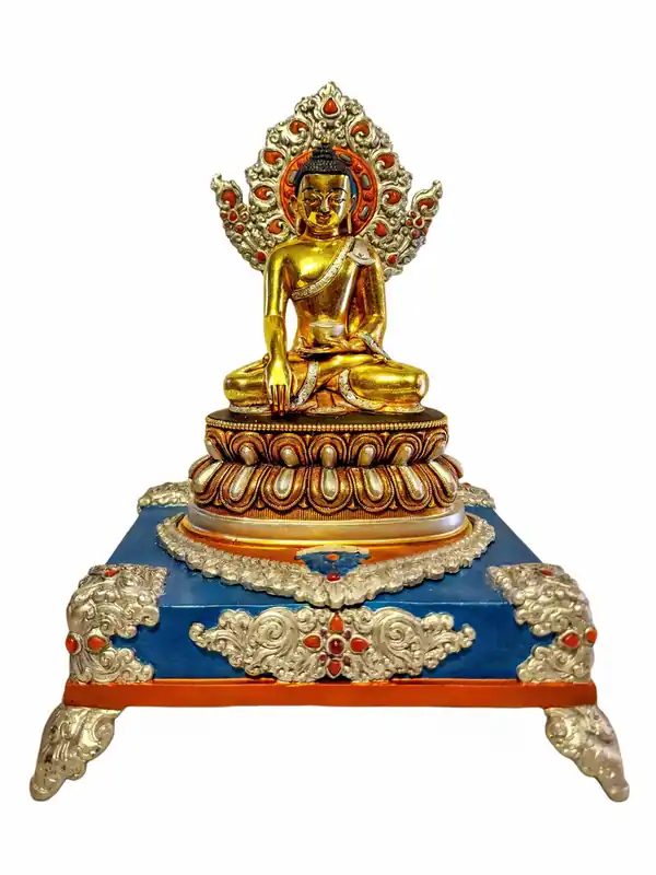 Statue de Bouddha Shakyamuni – Cuivre avec accents en argent et en or