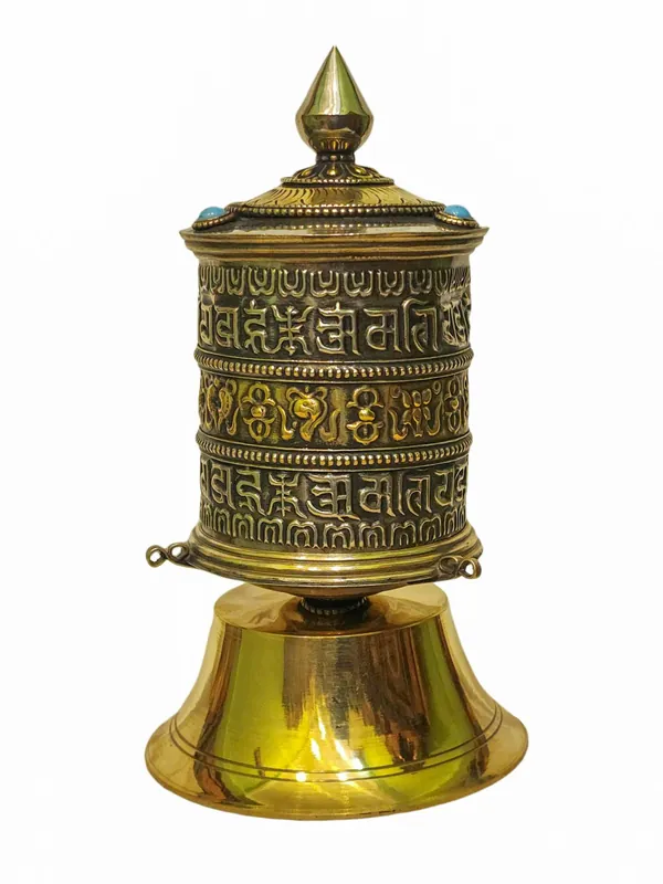 Moulin à prière en laiton pour table avec mantras sacrés