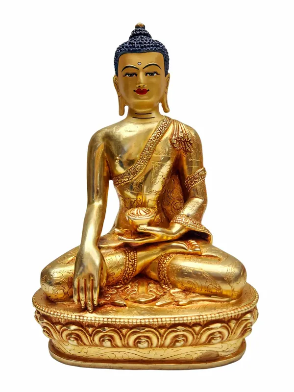 Statue en cuivre plaqué or de Shakyamuni Buddha, finement sculptée