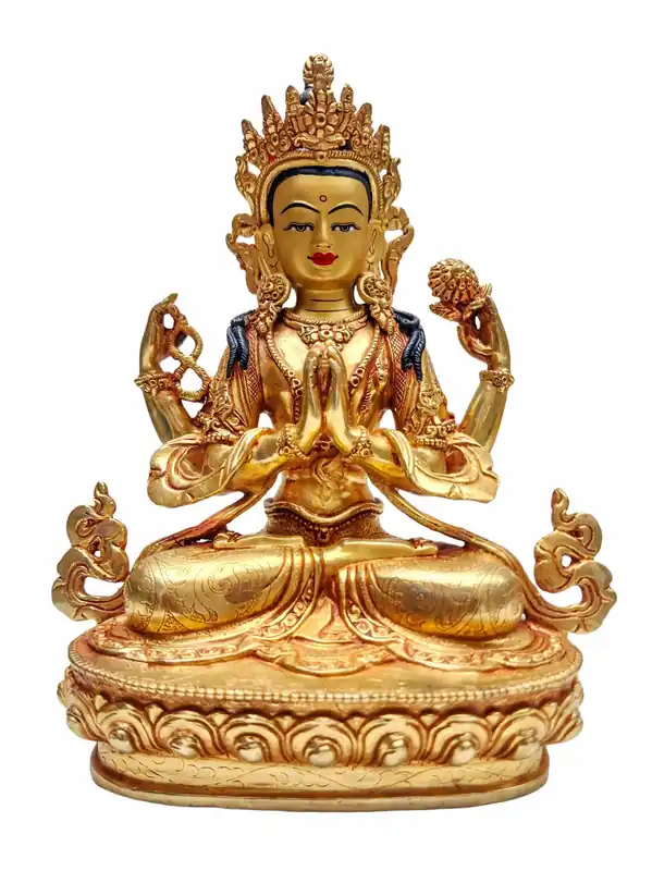 Statue en cuivre dorée de Chenrezig