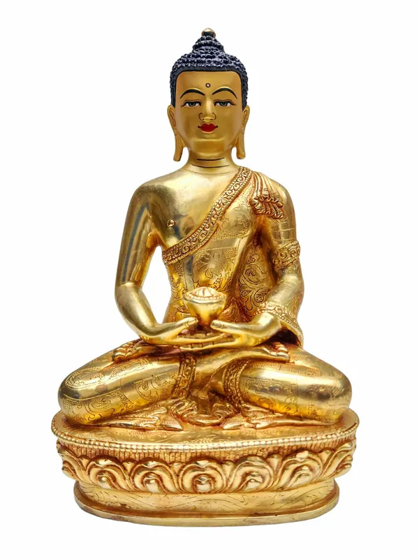 Statue d’Amitabha Bouddha en cuivre plaqué or
